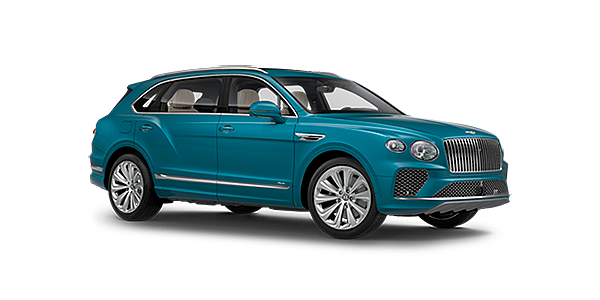 宾利无锡 Bentley Bentayga EWB Azure front side angled view in Topaz blue coloured exterior. 